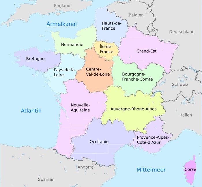Karte Frankreich Regionen Reform 2016