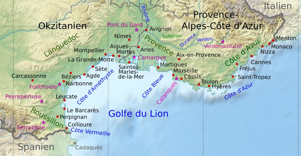 Südfrankreich-Urlaub am Meer - Karte für den Überblick