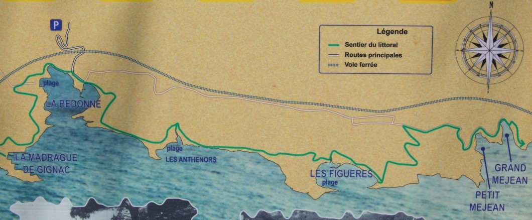 Karte Calanques Côte Bleue La Madrague de Gignac, La Redonne, Les Figueres Petit Méjean, Grand Méjean